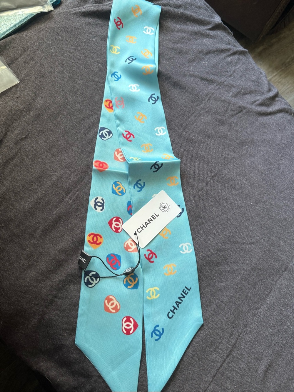 Light Blue Logo-Print Silk Twilly Scarf